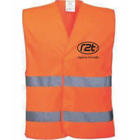 Gilet haute visibilité orange fluo 2 bandes velcro + Transfert R2T