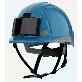 Casque EVOLITE BLEU avec bandes rétro bleu/PORTE BADGE/JUGULAIRE 4 POINTS