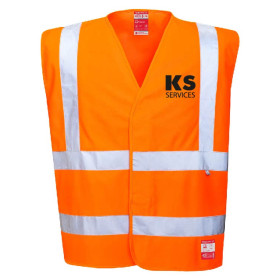 Gilet HIVI orange fluo multirisques ATEX+marquage coeur KS SERVICES
